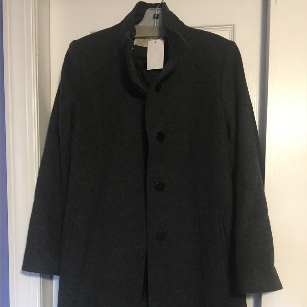 Charcoal stand collar wool blend coat